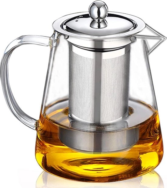 Pentola da tè da 750 ml con setaccio per tè in acciaio inossidabile termoresistente - per tè e caffè - caraffa per acqua - vetro borosilicato magnetron-resistente