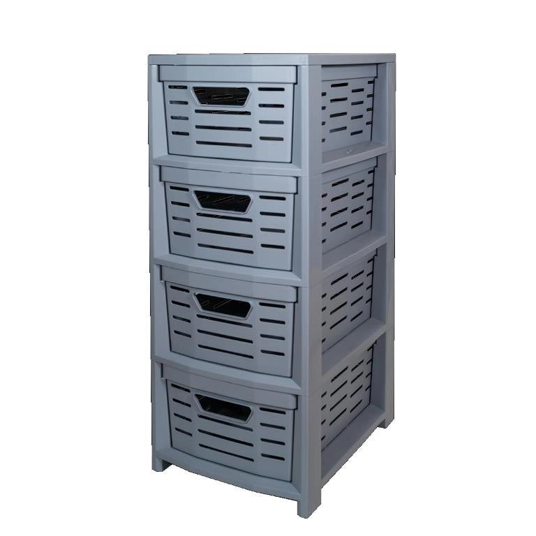 Cassettiera Multiuso in Plastica Uniko 4 Cassetti Grigio 36,5 × 28,5 × 67,5 cm