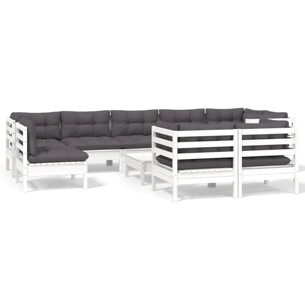 Set Divani da Giardino 10 pz con Cuscini Bianchi Legno di Pino 3096533