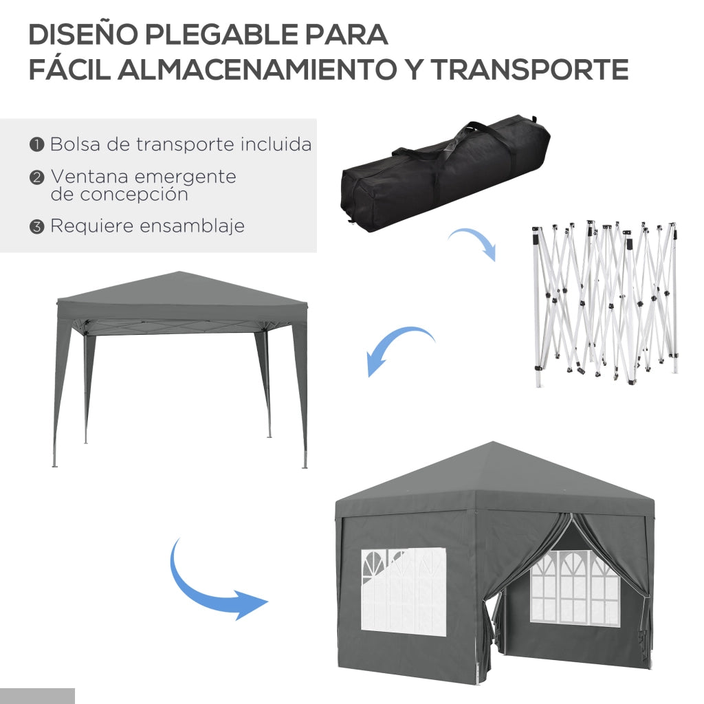 Tenda da Giardino 3x3 m ¨C Minimal ¨C Grigio con 4 Pannelli Laterali e Custodia