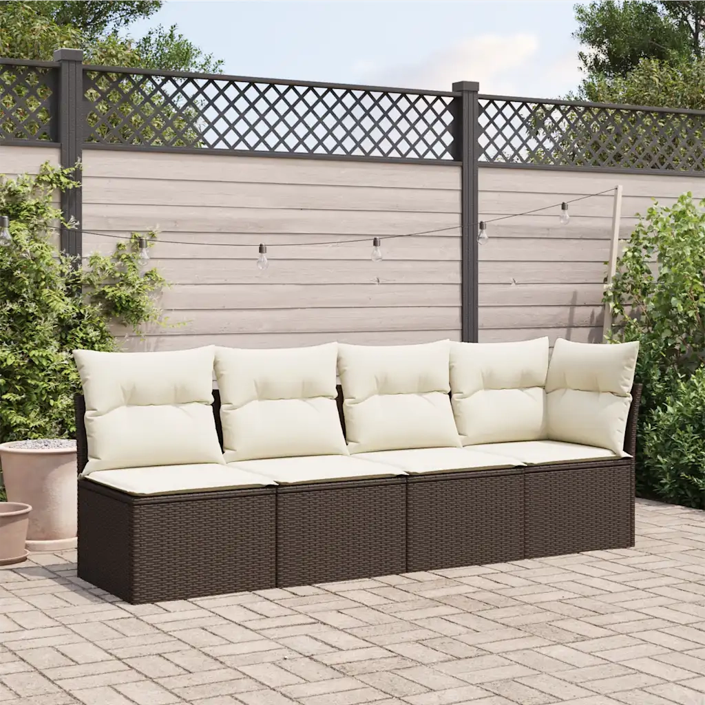 Divano da Giardino a 4 Posti con Cuscini-Sofa da Giardino-Divano da esterno in Polyrattan Marrone
