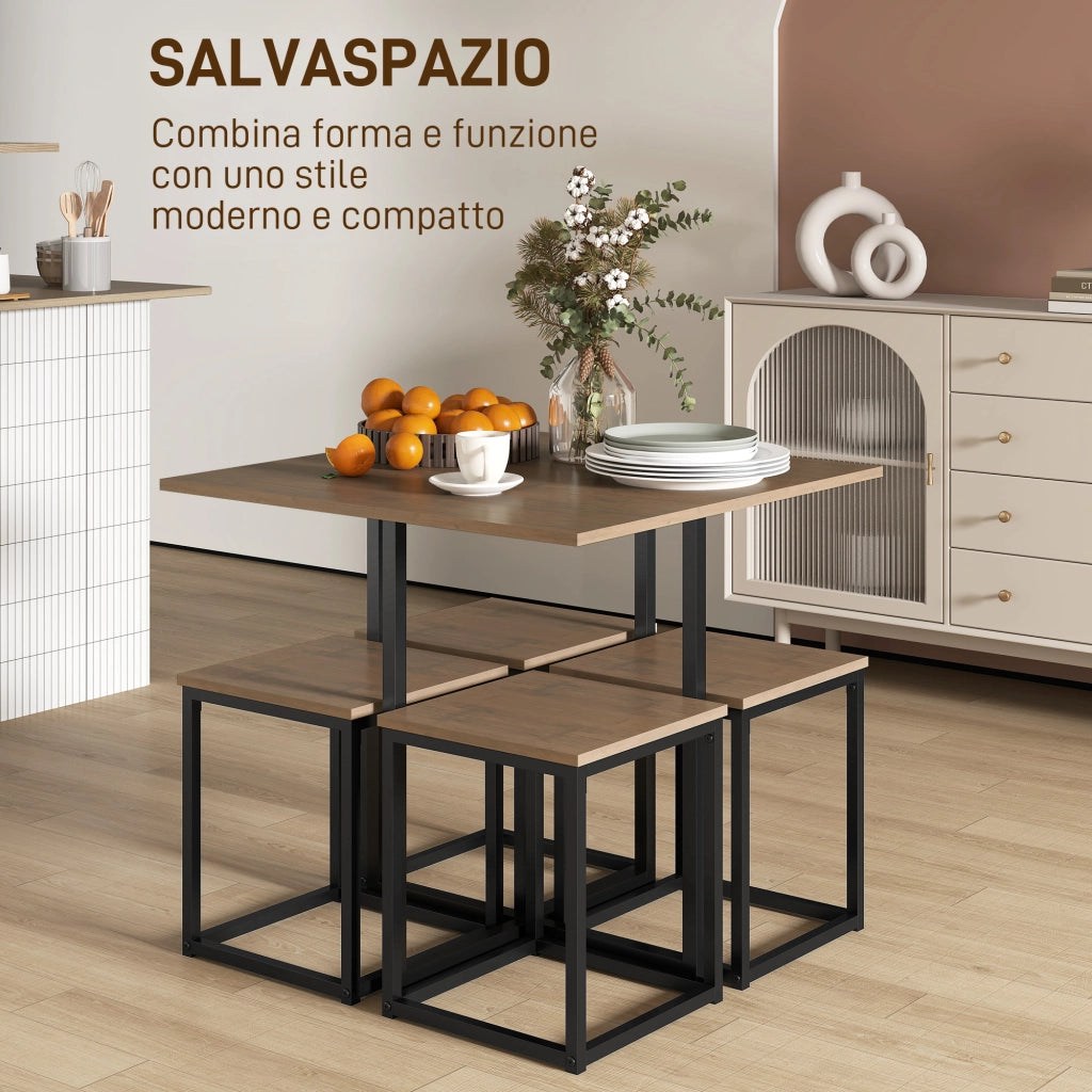 Set 5 Pezzi Sedie da Pranzo e Tavolo Industriale ¨C zephmum ¨C Legno e Metallo, Nero