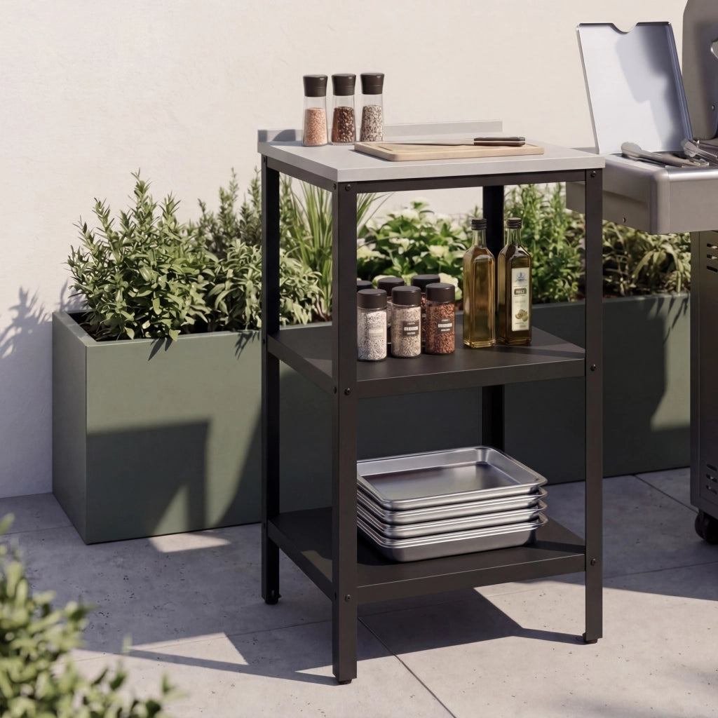 Bancone da Giardino Bolognano in Acciaio con Ripiani 92x50x50 cm Argentato / Nero opaco casa.pro
