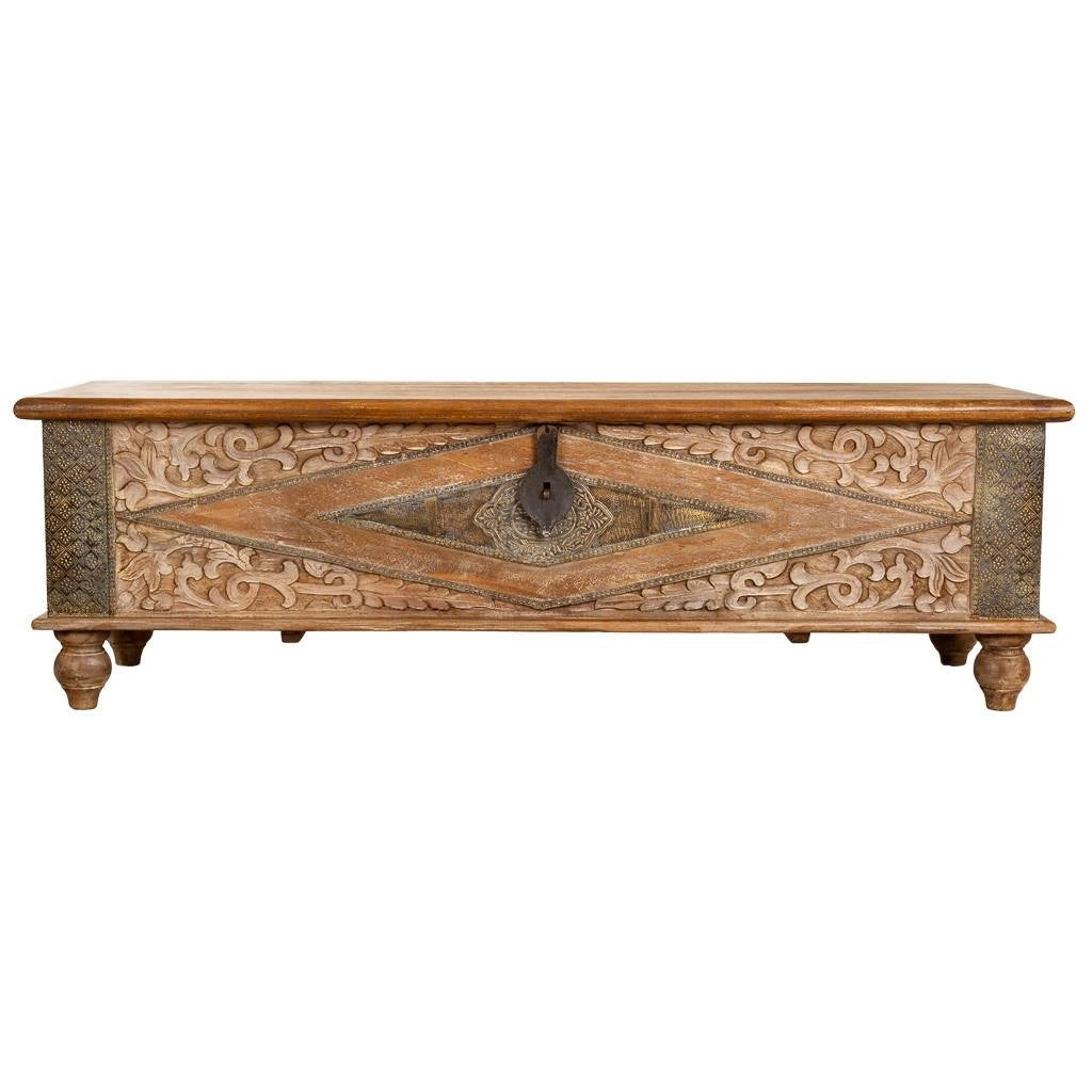 Bauletto in legno intagliato artigianale, 150x45x46h cm