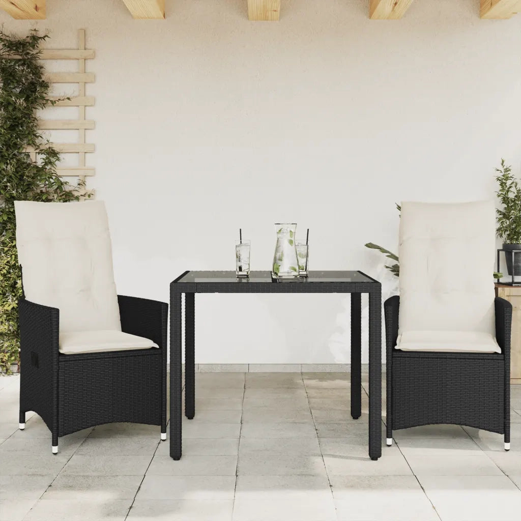 Set da BistrÃ² 3 pz con Cuscini Nero in Polyrattan