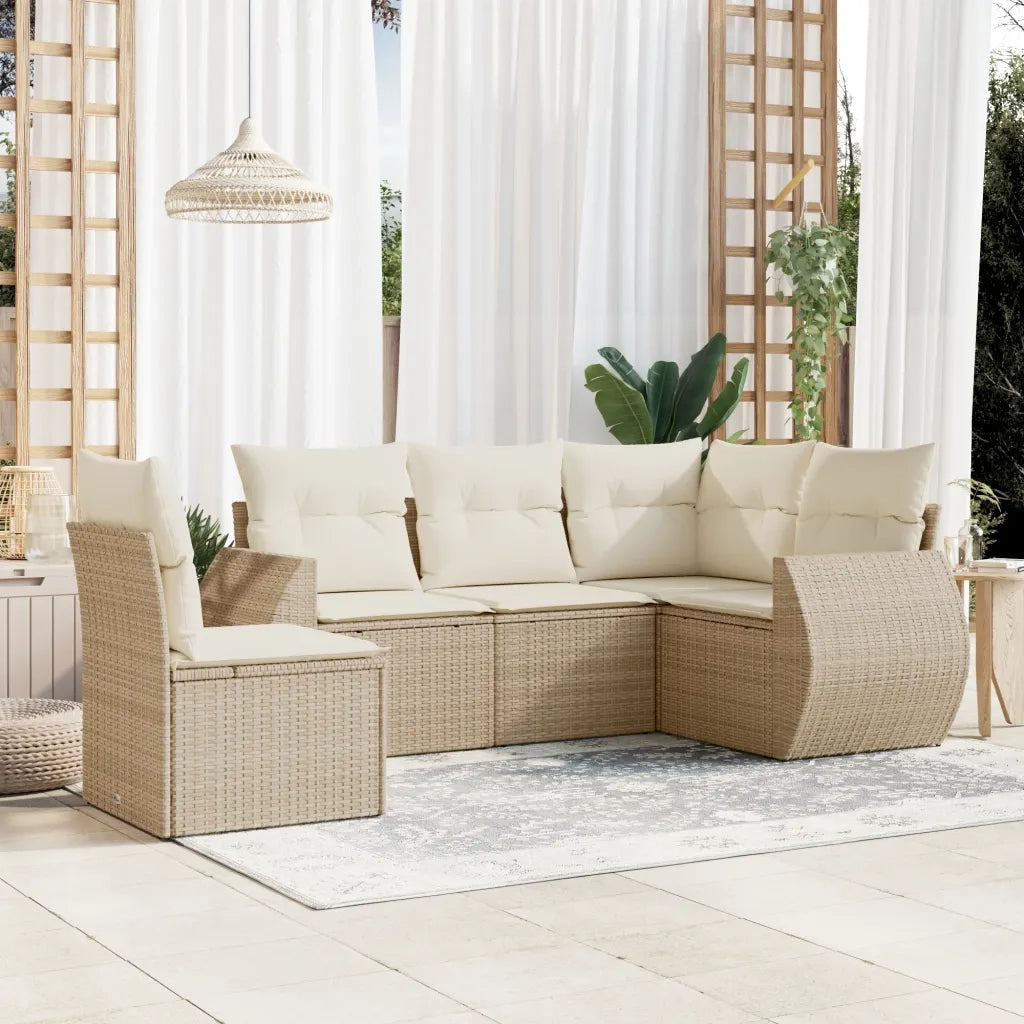 Set Divano da Giardino 5 pz con Cuscini Beige in Polyrattancod mxl 114436