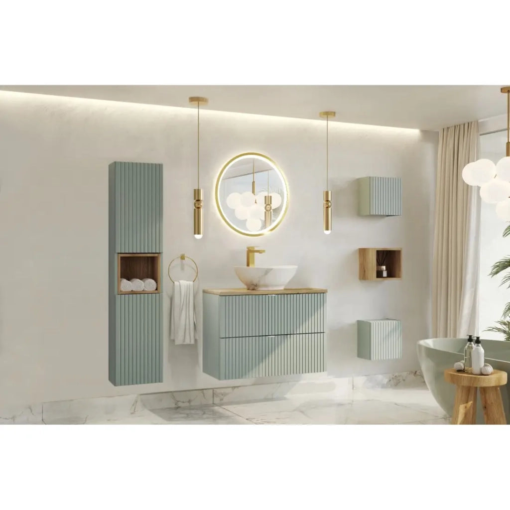 Mobile sottolavabo ELVINA – 80 cm – 2 cassetti – Verde salvia pastello – Mobile sospeso