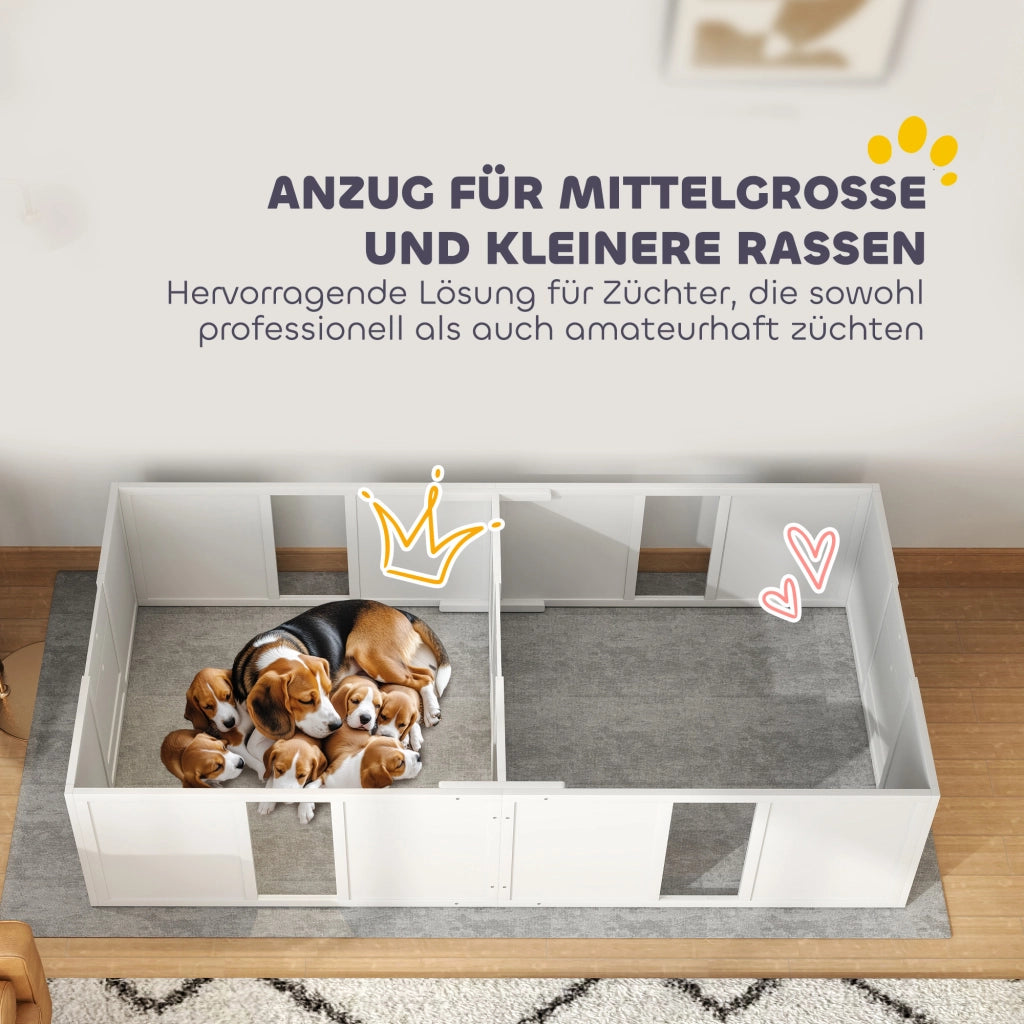 Casetta per Cuccioli Divisibile 2 Spazi Finestra Acrilica ¨C Zephmum ¨C 196x96x48 Bianco