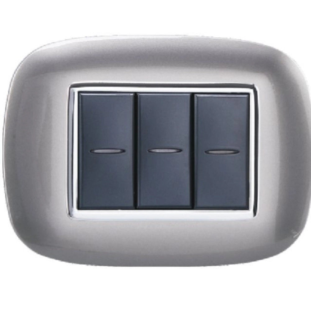 Trade Shop - Placca Oval 3 4 6 Moduli Colore Titanio Compatibile Bticino Axolute -  -3 Fori     -