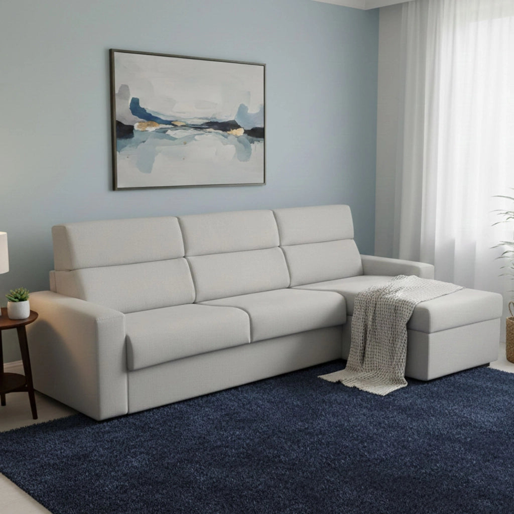 Pusiano, Divano Letto con Penisola Sfoderabile Made in Italy, 280x160 cm Grigio Chiaro