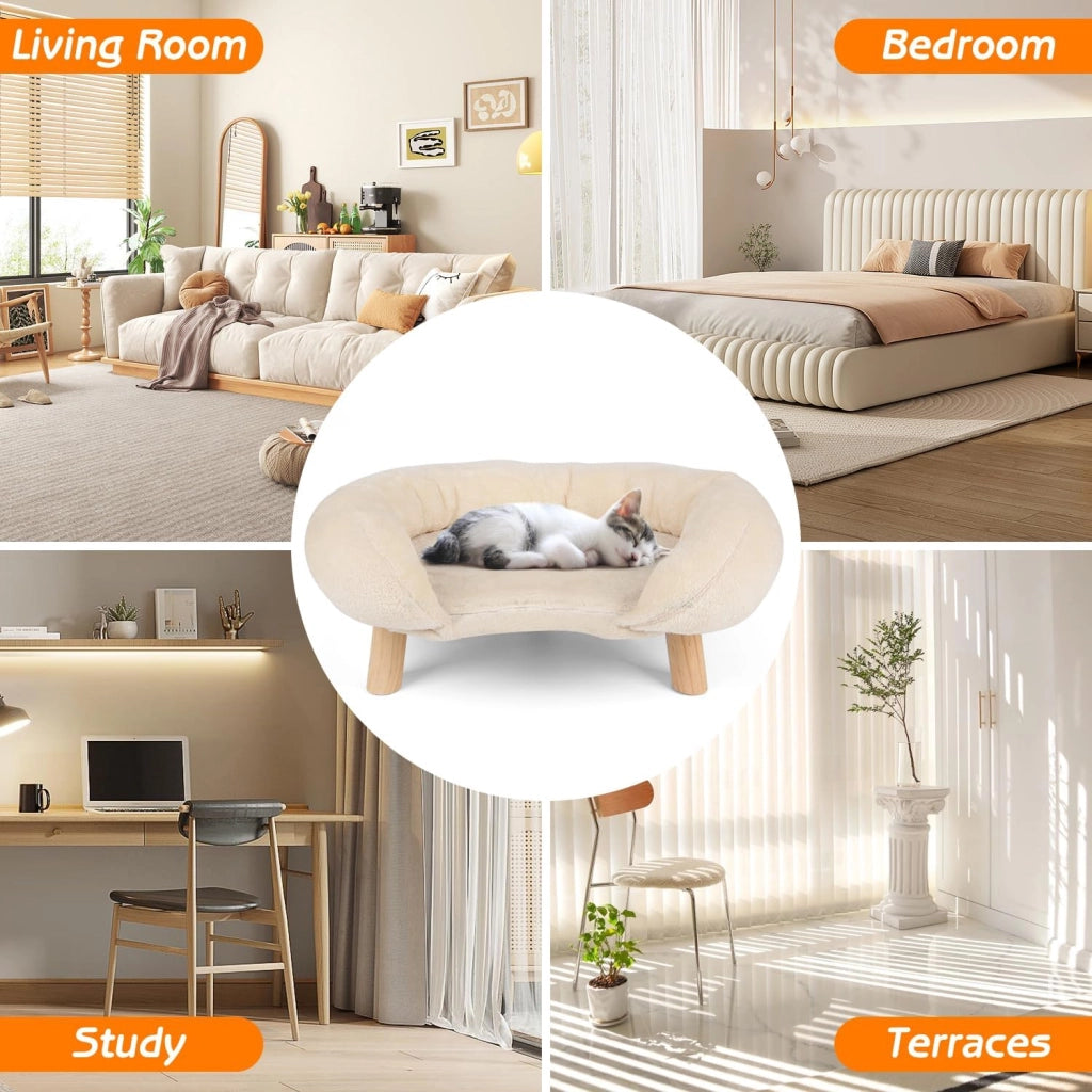 Tiragraffi per gatti con supporto ergonomico antiscivolo e silenzioso con bordo rialzato in poliestere beige 50 × 40 × 12,5 cm
