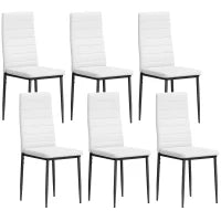 Set da 6 Sedie da Pranzo Moderne Rivestite in Lino Sintetico con Schienale Alto e Gambe in Metallo 41x50x97 cm Bianco