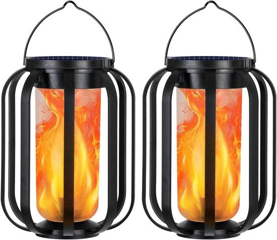 Due Lampioni Esterni a Energia Solare - Lampade Solari Idroresistenti con Effetto Fiamma - Lampada Decorativa da Appendere per Esterno - Lampada Solare per Giardino - Patio - Decorazione per Tavolo