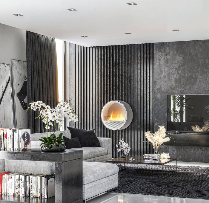 Camino a Bioetanolo da Parete Ø72,4x30 cm Incyrcle Slim Wall Bianco