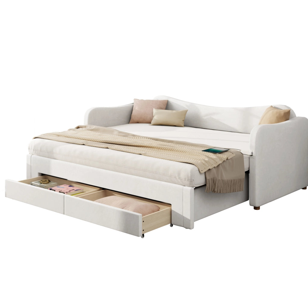 Letto multifunzione imbottito con cassetti, USB e funzione estraibile
