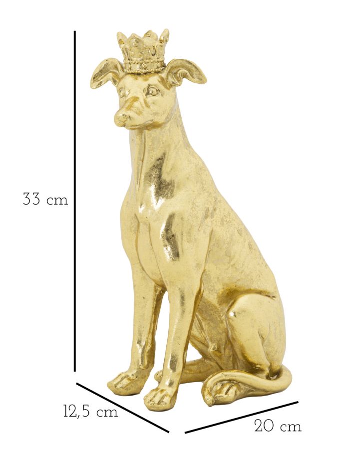 Statua Cane con Corona Oro 20x12,5x33 cm in Poliresina