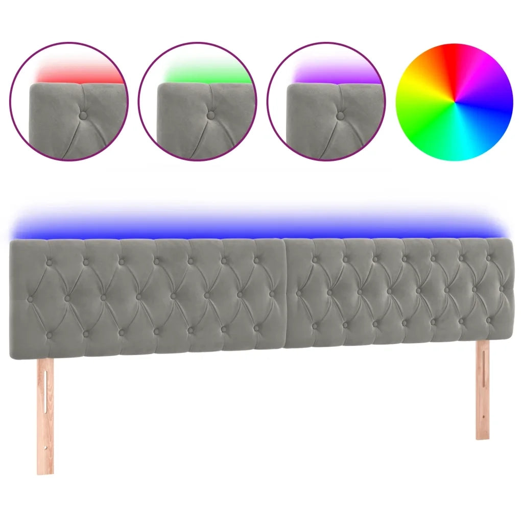 Testiera a LED-Testata con LED Grigio Chiaro 200x7x78/88 cm in Velluto