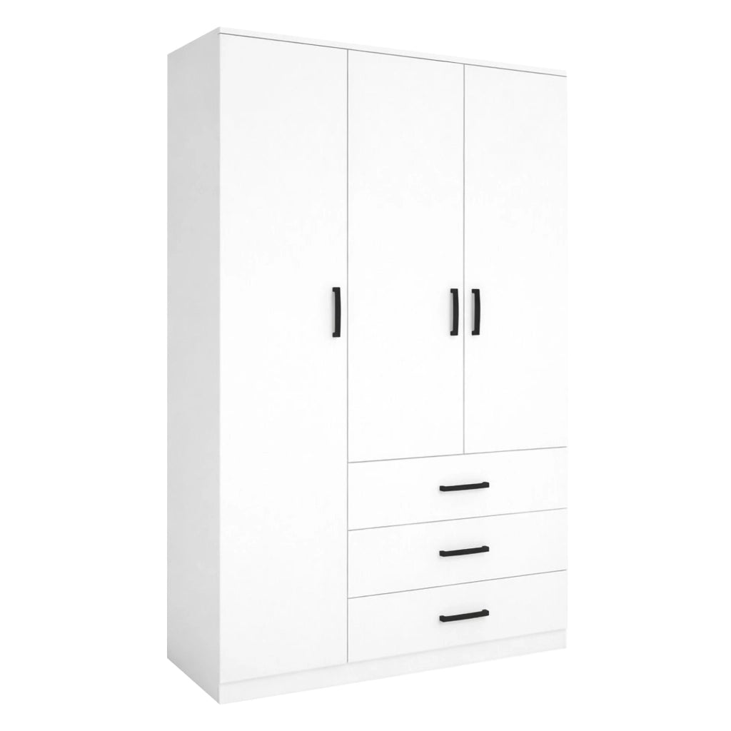 Armadio Camera da Letto Valdengo, Guardaroba 3 Ante 3 Ripiani, 90x47 cm Bianco