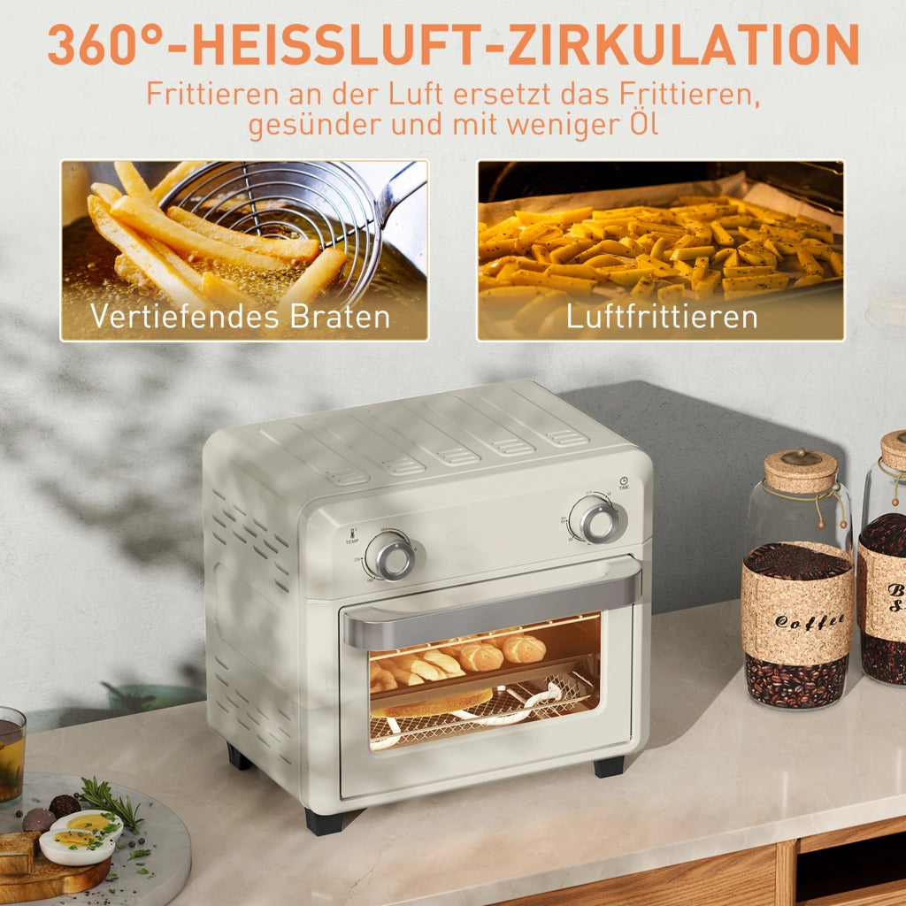 Forno ad Aria Calda per Grigliare, Cuocere e Friggere ¨C zephmum ¨C Timer, 1000W, Lavabile in Lavastoviglie, Bianco Crema