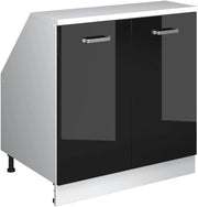 Mobile sottotetto Rion, Nero lucido, 80 x 81.6 cm con 2 porte, carcassa 60 cm profondità, adatto per il salvaspazio sotto tetti spioventi