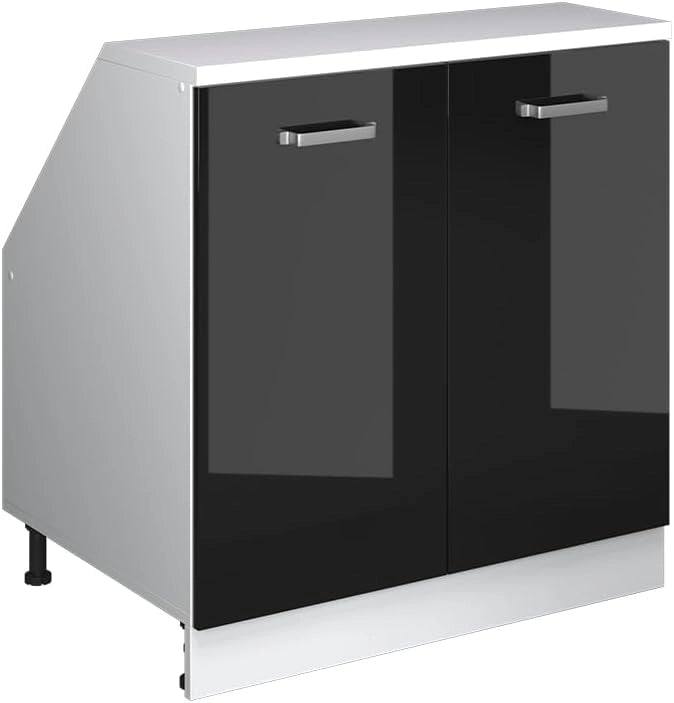 Mobile sottotetto Rion, Nero lucido, 80 x 81.6 cm con 2 porte, carcassa 60 cm profondità, adatto per il salvaspazio sotto tetti spioventi