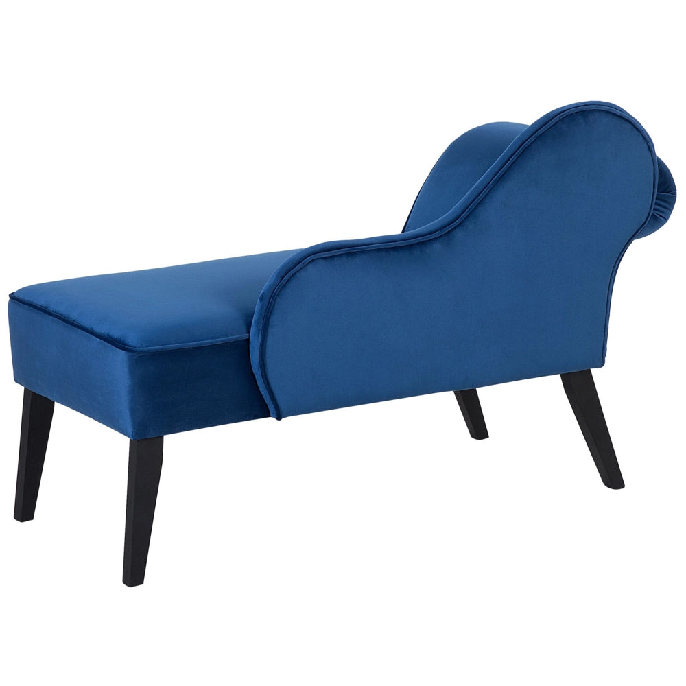 Chaise longue Blue velluto Tappezzeria Gambe in legno scuro versione sinistra Retro