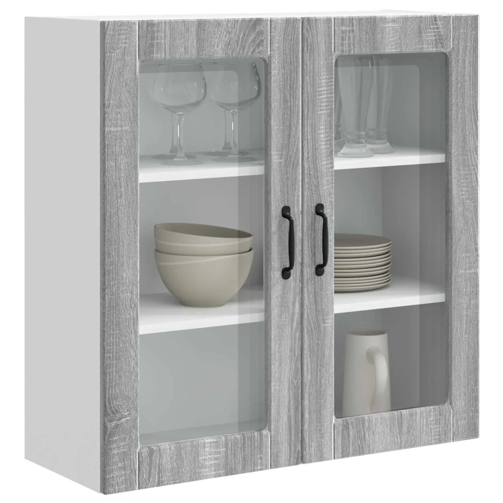 Pensile da cucina | Mobile in vetro da parete PORTO Grigio Sonoma 80 x 31 x 80 cm