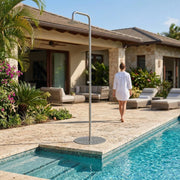 MPC Doccia da Piscina per Esterno inox in Acciaio Inox 316L con Soffione 20 cm Anticalcare Ingresso Laterale 1-2 Base Antiribaltamento MX1018-INOX