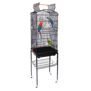 Voliera Gabbia per Uccelli Pappagalli Nera Tetto Apribile 4ruote 46x35x148cm