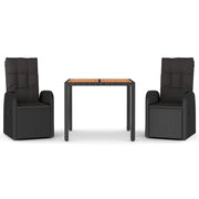 Set da Pranzo da Giardino 3 pz | Set Salotto da Giardino con Cuscini Nero in Polyrattan