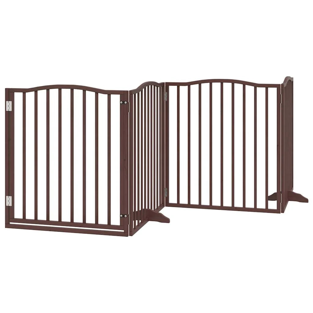 Cancelletto di sicurezza per cani con porta pieghevole 6 pannelli legno di pioppo marrone 02_0023016