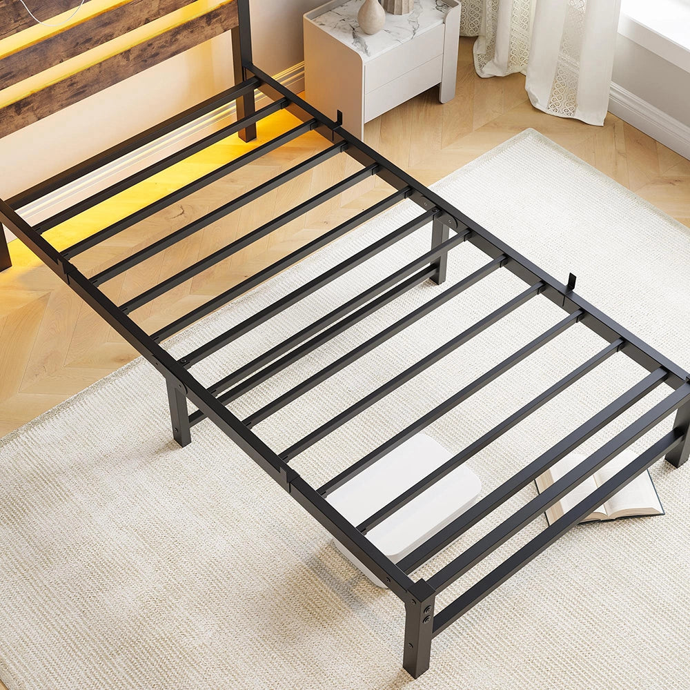 Letto 90x200cm LED - Xylo - USB struttura metallo spazio ripiano