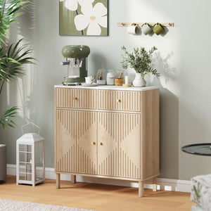 Credenza Buffet 77x30x80 cm con Piano d'Appoggio Effetto Marmo in Legno Rovere