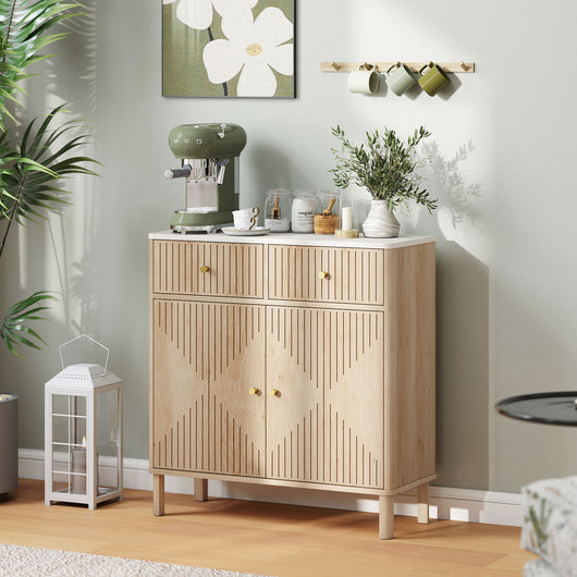 Credenza Buffet 77x30x80 cm con Piano d'Appoggio Effetto Marmo in Legno Rovere