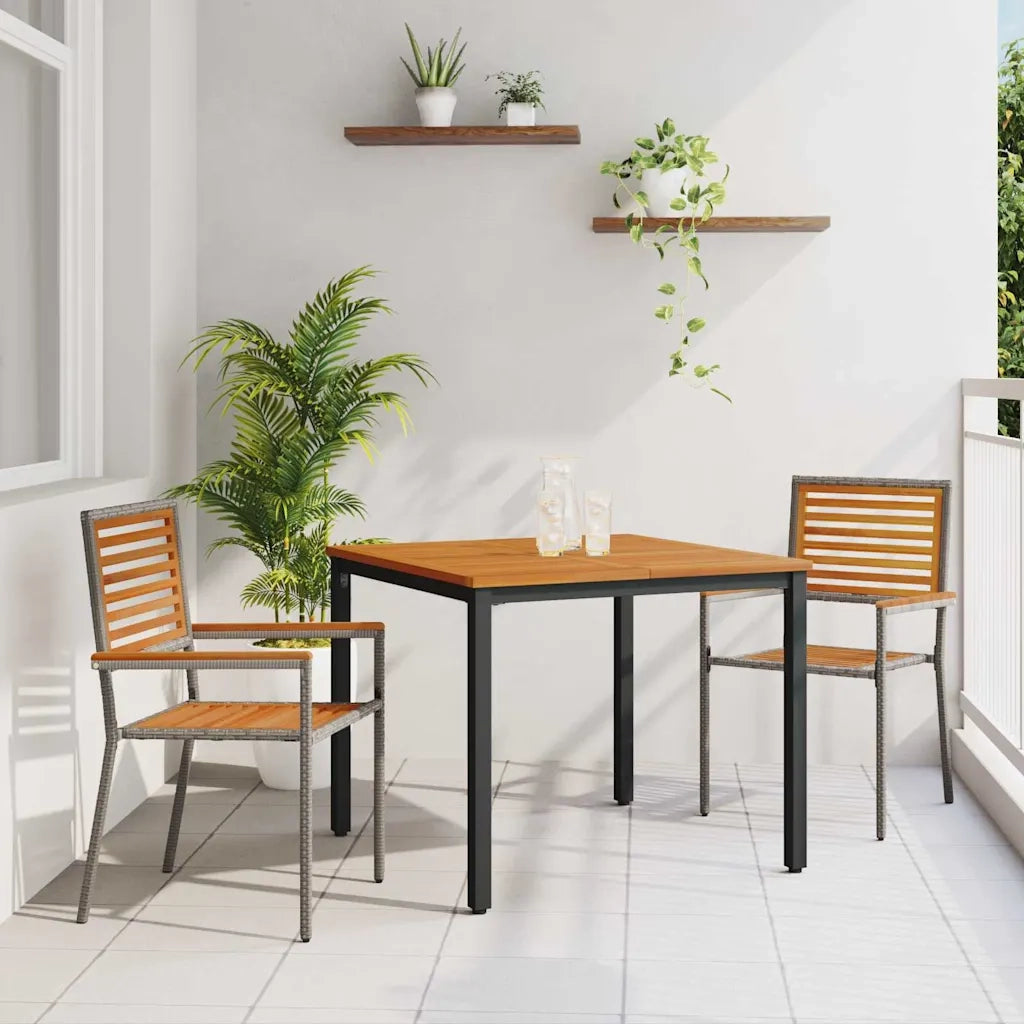 Set da Pranzo per Giardino 3 pcs Grigio e Marrone polyrattan