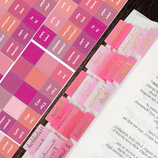 90 pezzi di rosso Bijbeltabs per donne - grande stampa - Bibbia per studenti con foglia d'oro - vecchio e nuovo testamento - 24 bianchi tabellari di indice della Bibbia.