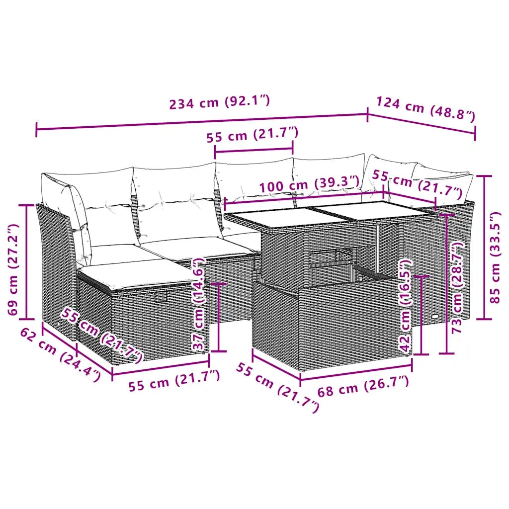 vidaXL Set Divani da Giardino 7 pz con Cuscini Beige in Polyrattan