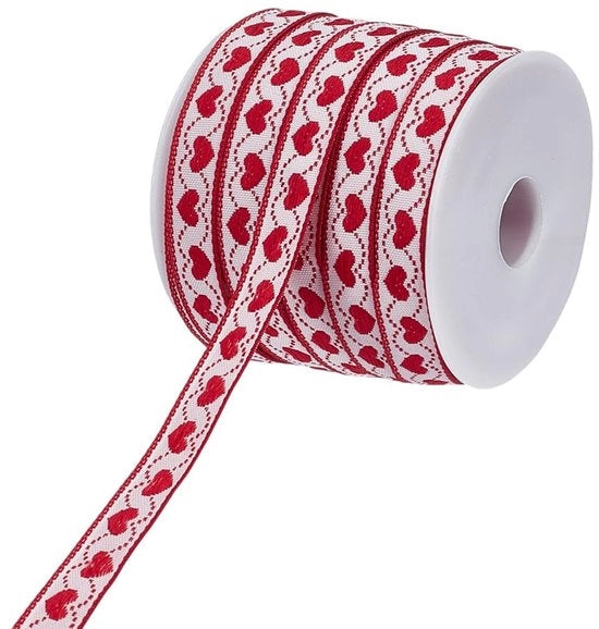 Jacquardlint con disegno a cuore in rilievo - Ideale per regali - Rosso - Tessuto e cucito - Lunghezza 18,3 m - Accessori per abbigliamento