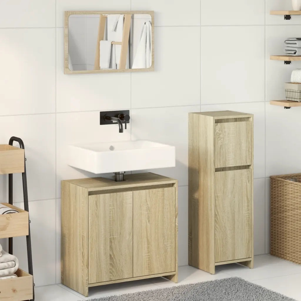 vidaXL Set Mobili da Bagno 3 pz Rovere Sonoma in Legno Multistrato