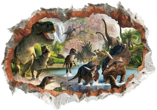Decorazione per Parete 3D Dinosauri - Sticker PVC Rimosso - Riciclabile - 70x50cm - Decorazione per Bambini