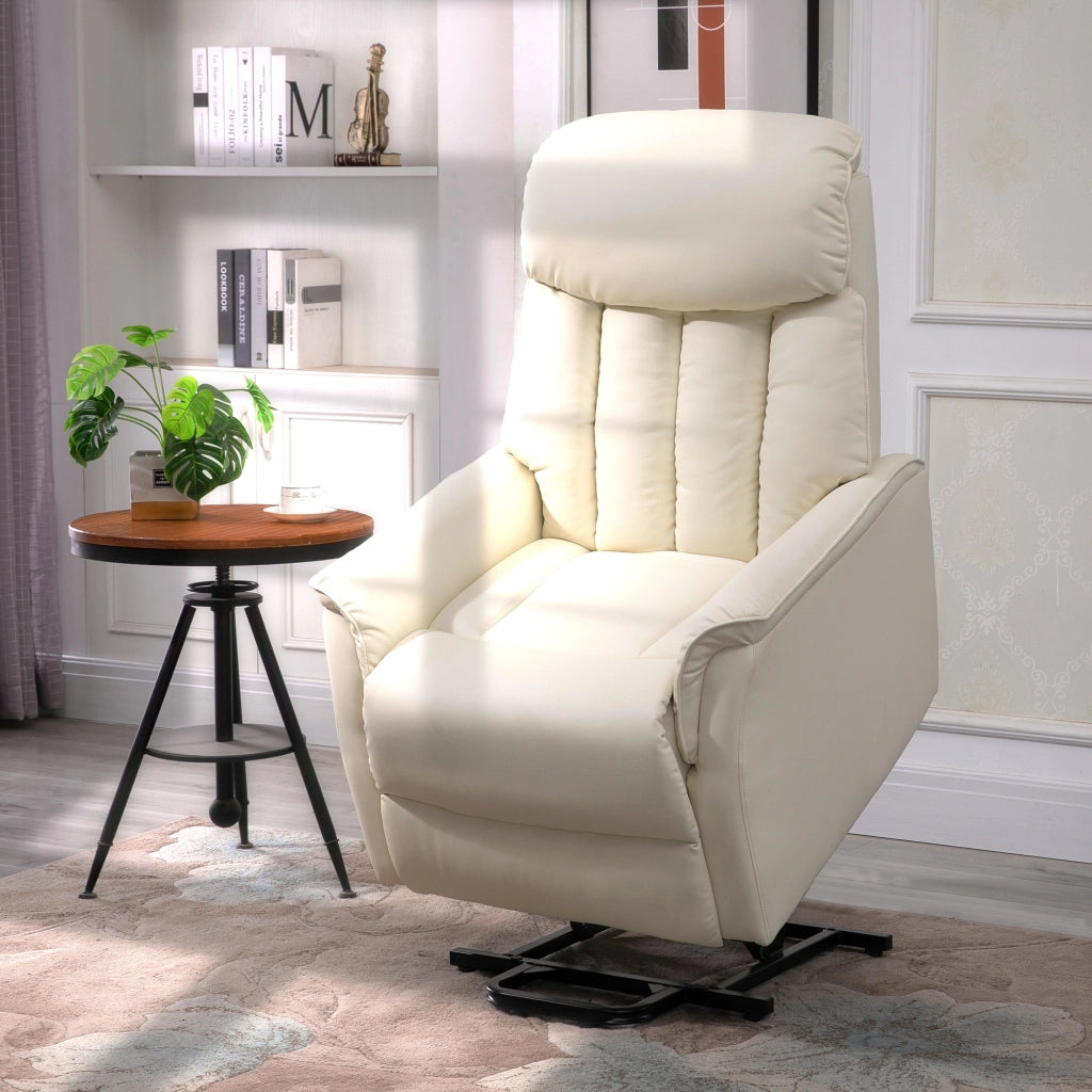 Poltrona Elettrica Reclinabile Alzapersona in Pelle PU con Poggiapiedi ¨C Minimal ¨C Crema