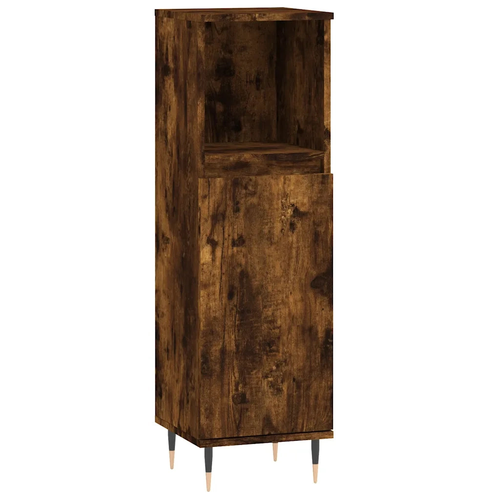 Armadietto Bagno | Armadio da bagno Rovere Fumo 30x30x100 cm in Legno Multistrato