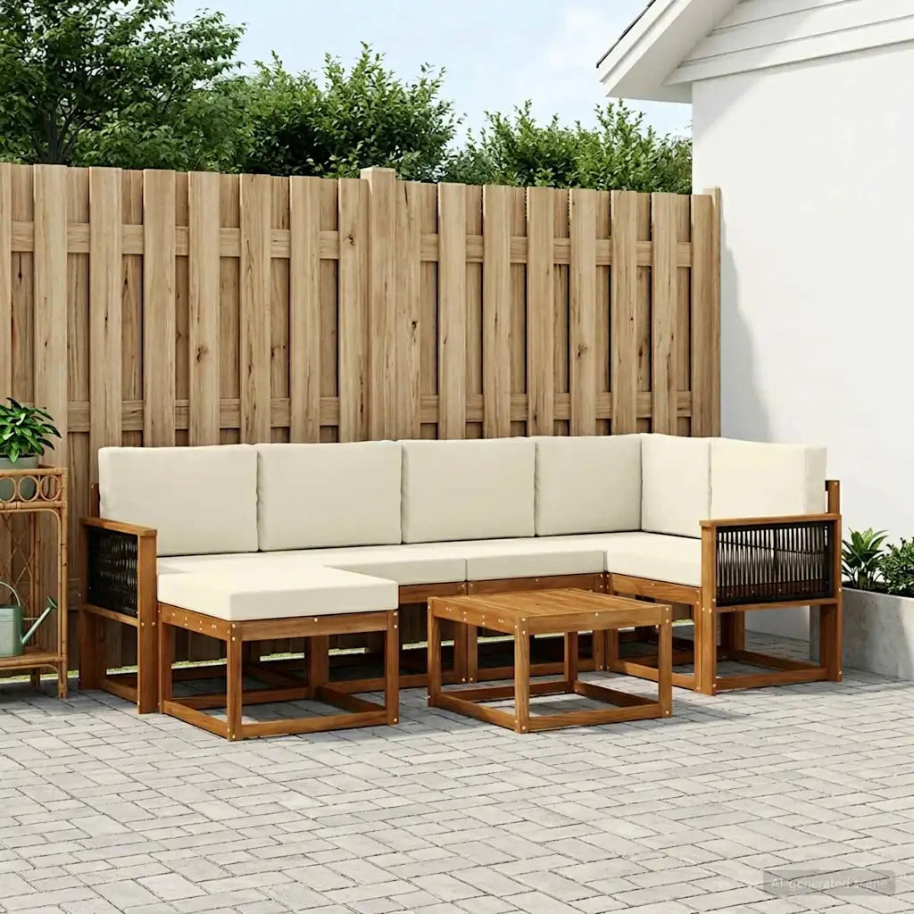 Set di divani da esterno con cuscino 7 pcs Naturale e Crema