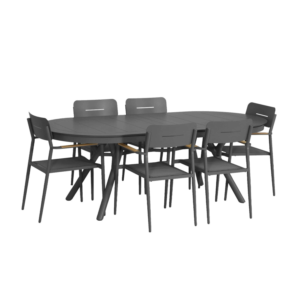 Set tavolo da giardino ovale estensibile in alluminio con 6 sedie,