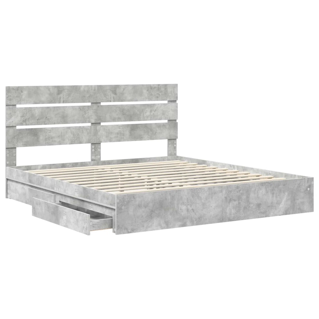Letto con Contenitore con testiera Grigio cemento 200 x 200 cm 3411875