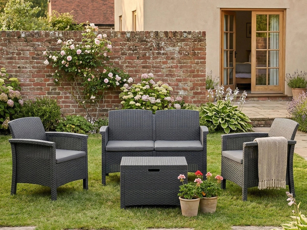 Salottino Outdoor Ranica, set Salotto da Esterno 2 Posti Made in Italy, Nero Antracite