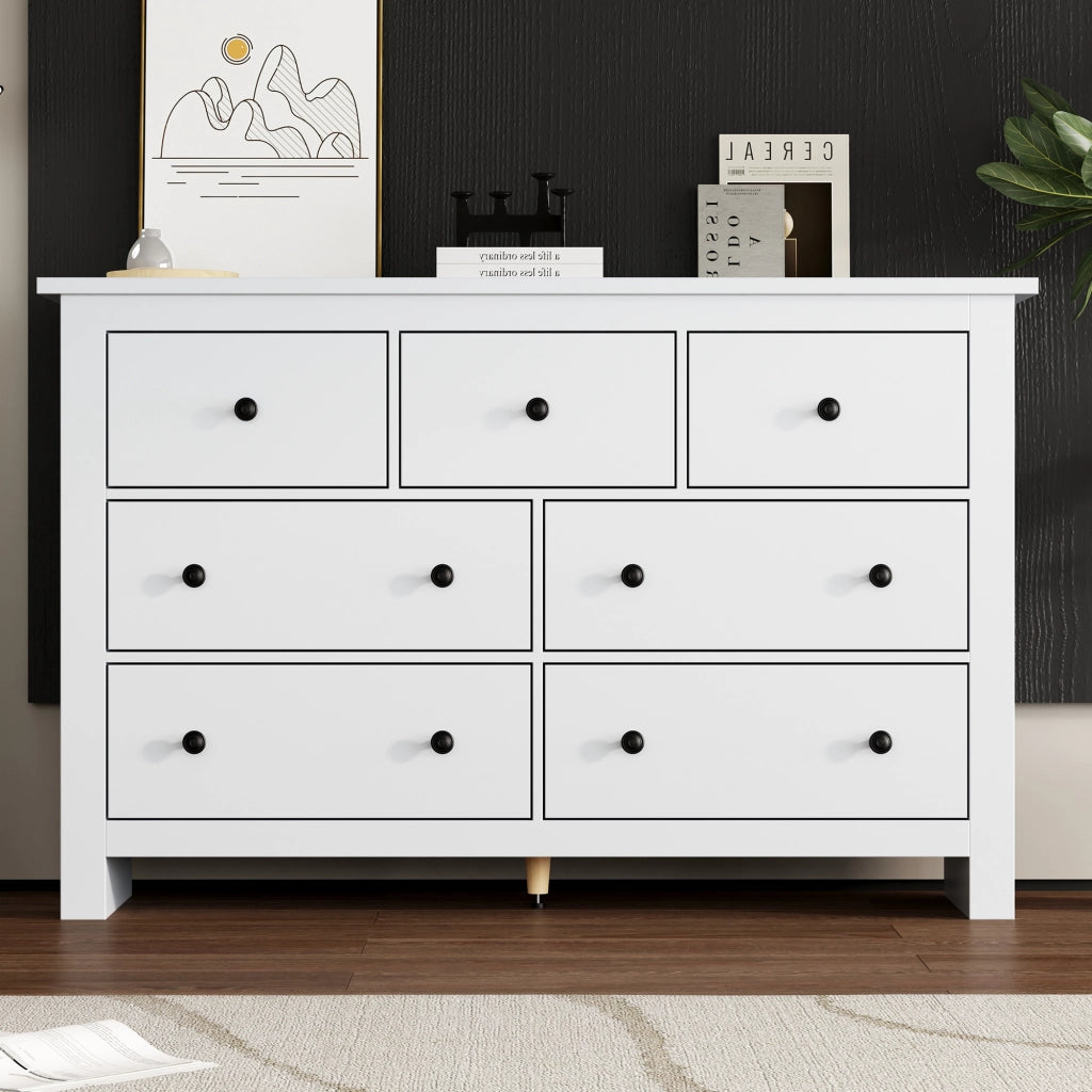 Credenza con 7 cassetti - per cucina e soggiorno - in truciolato - 152x40x89 cm - bianco