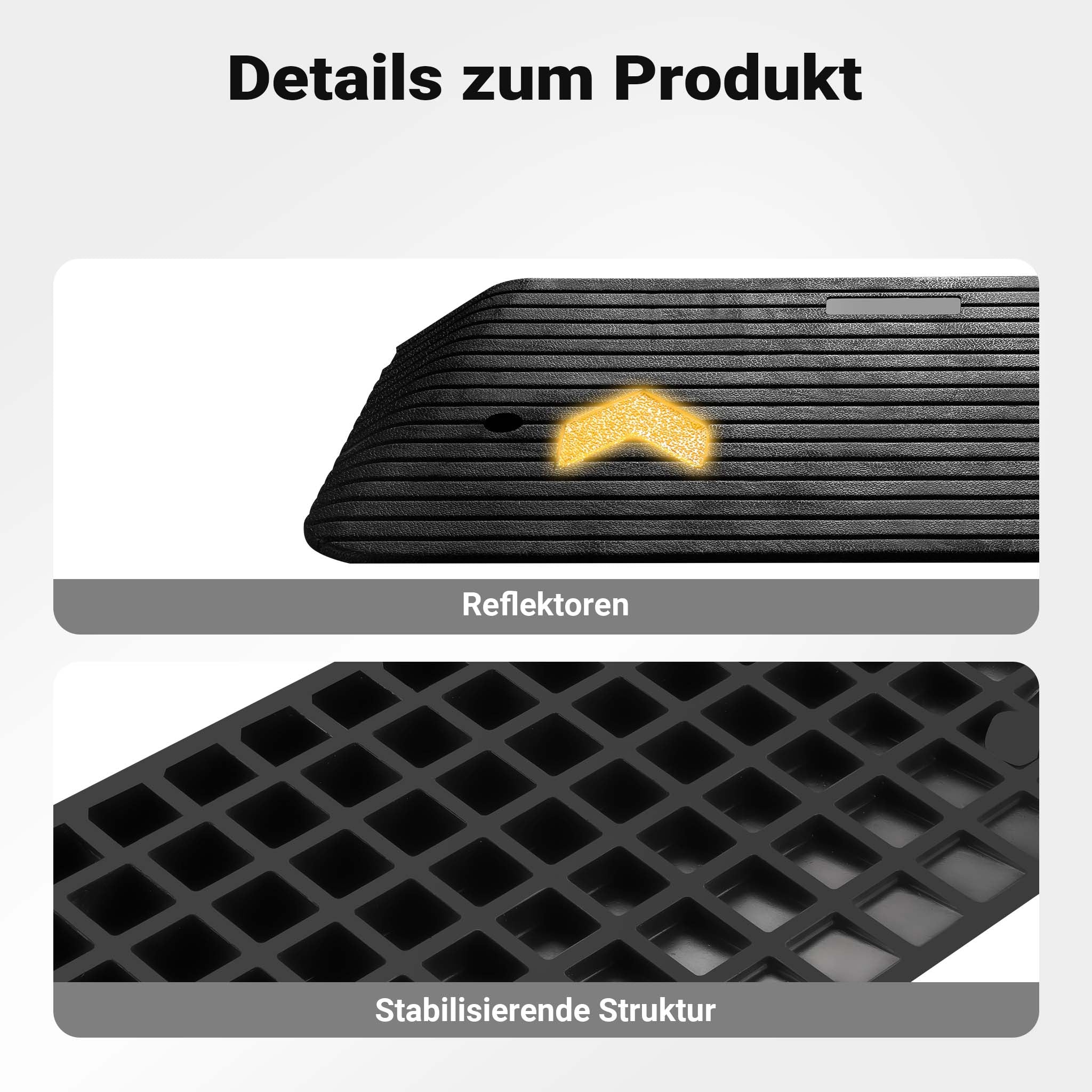 Rampa in gomma per marciapiede e soglia 901,7x457,2x76,2 mm max 50 t con elementi riflettenti