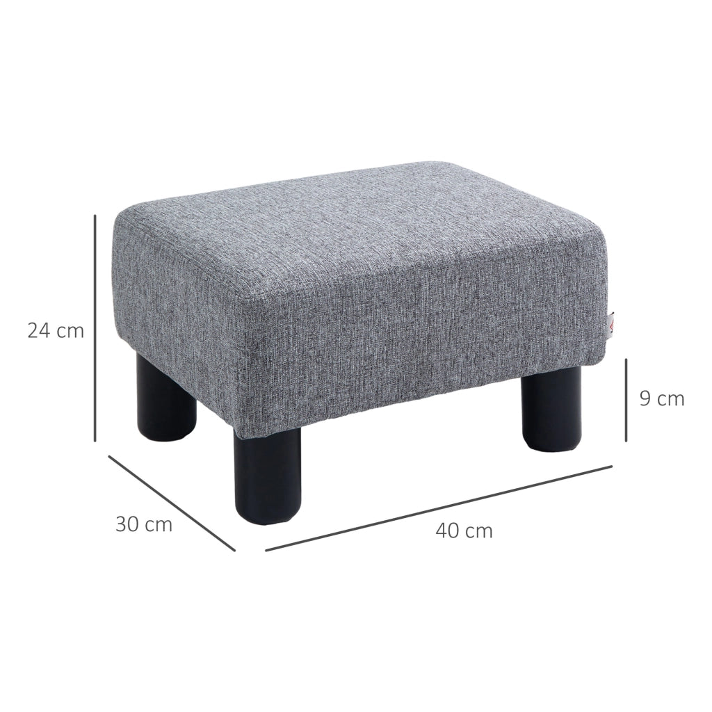 Pouf poggiapiedi rettangolare in lino grigio con struttura stabile, 40x30x24 cm