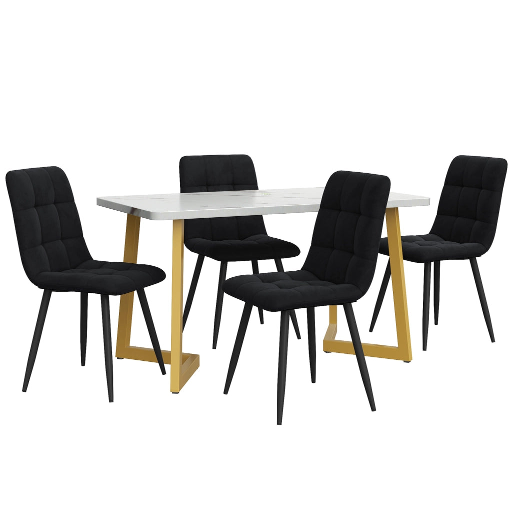 Set tavolo da pranzo moderno; 4 sedie; MDF; oro e nero